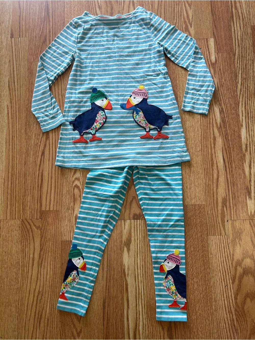 Mini Boden Girls Striped Turquoise Puffin Set size 7/8